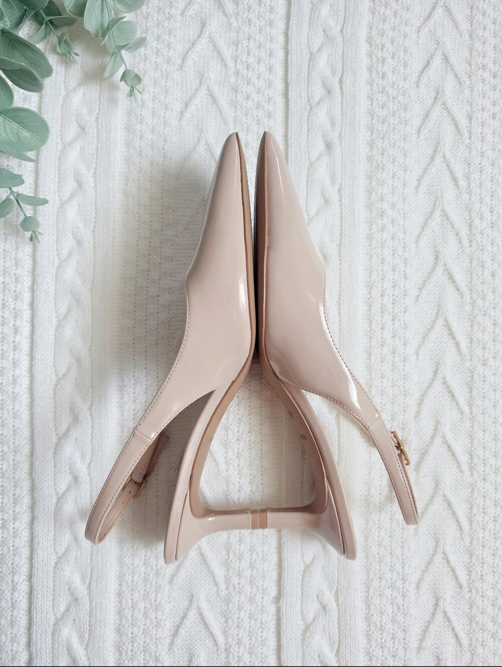 Franco Sarto Kate Slingback Kitten Heel Pumps Pointed Toe Patent Beige 8 NWOB - Picture 4 of 11